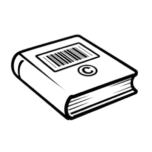 "Book and copyright icon symbolizing ISBN registration and copyright protection by Rushmore Publishers"